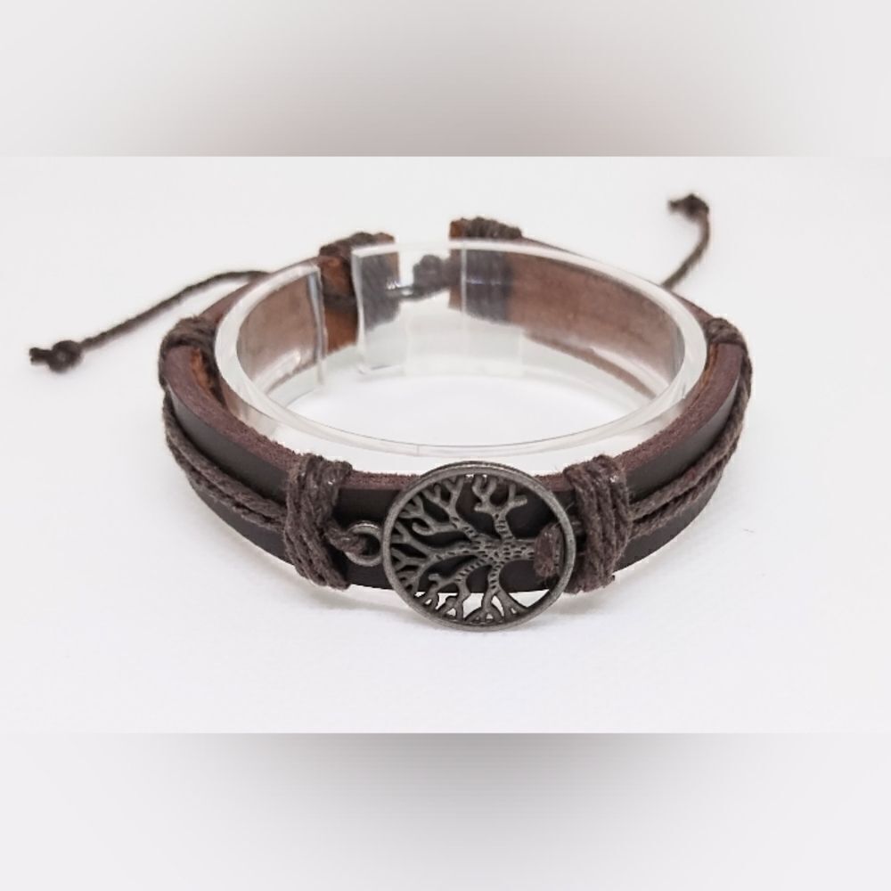 Men's bracelet leather‎ Tree of life brown new e16